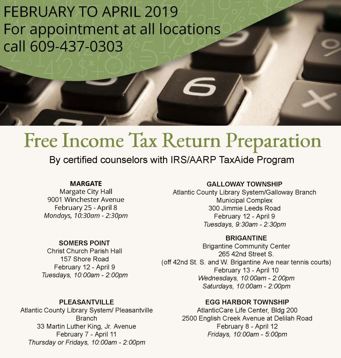 IRS/AARP TaxAide Program Atlantic County Library System